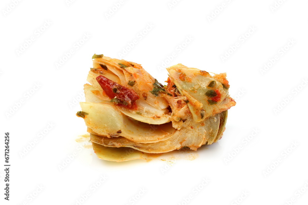 artichokes salad with vegetable mix sauce dressing isolated on white background. artichokes salad with vegetable mix sauce dressing isolated on white background.