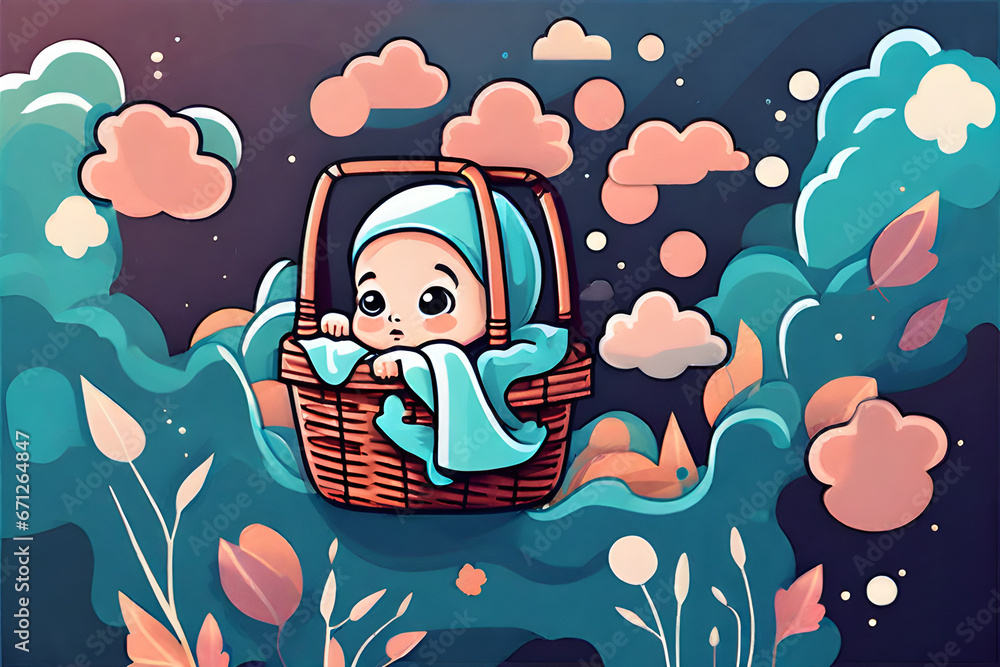a little baby in a basket, generative AI,