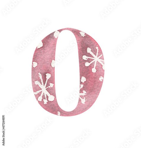 Drawing of a number with watercolor fill and patterns in a Christmas style.