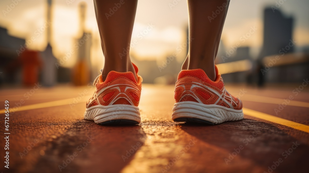 Close-up of an athlete wearing jogging shoes