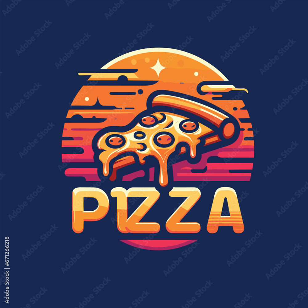 The logo of a pizza in Blue Background