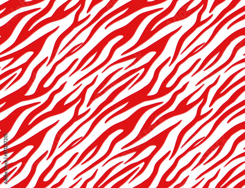 Full seamless tiger and zebra stripes animal skin pattern. Red white texture for textile fabric print. Suitable for fashion use.