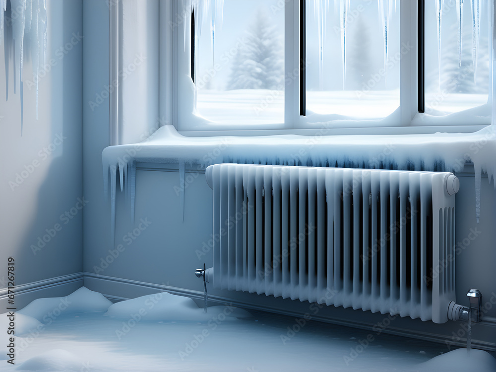 custom made wallpaper toronto digitalconcept no heating, cold white radiators in the snow, frozen room, winter view
