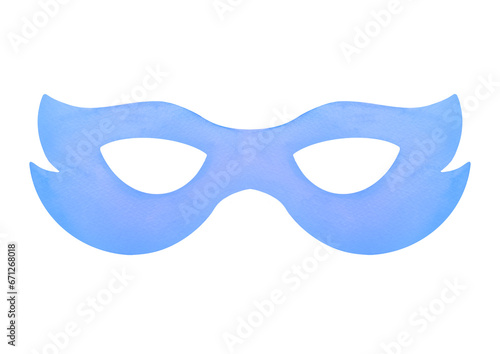 blue carnival mask clip art, cut out watercolor illustration. festival masquerade accessories isolated on transparent background. Opera and theater costume mysterious element. mystery, hidden face