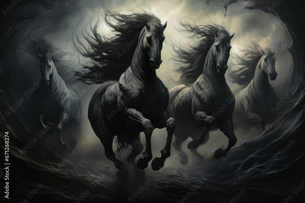 Obraz premium Whirling cyclone riders, harnessing the power of storms atop their magical steeds - Generative AI