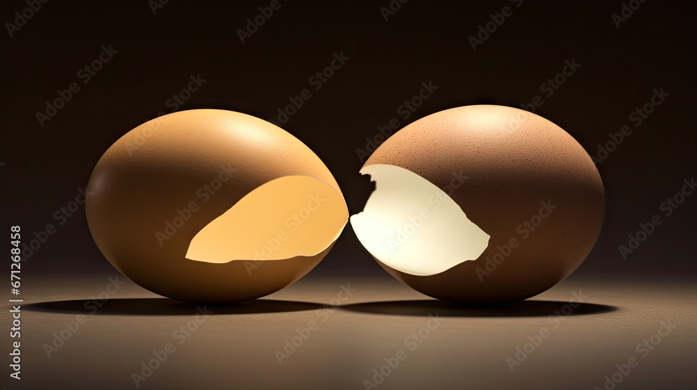 a couple of eggs sitting next to each other on top of a wooden table with a shadow of an egg in the middle of the egg shell. generative ai a couple of eggs sitting next to each other on top of a wooden table with a shadow of an egg in the middle of the egg shell. generative ai