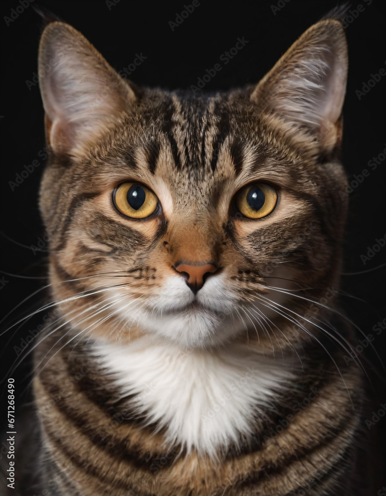 portrait of a cute cat on the black background 