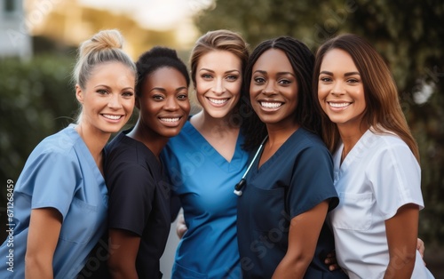 Portrait group of diverse Female nurses together