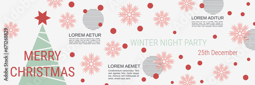 Merry Christmas and Happy New Year minimalistic style vector banner template. Flat design illustration with winter style elements