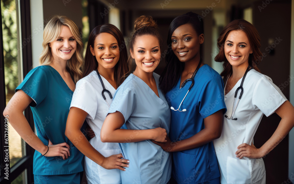 Portrait group of diverse Female nurses together