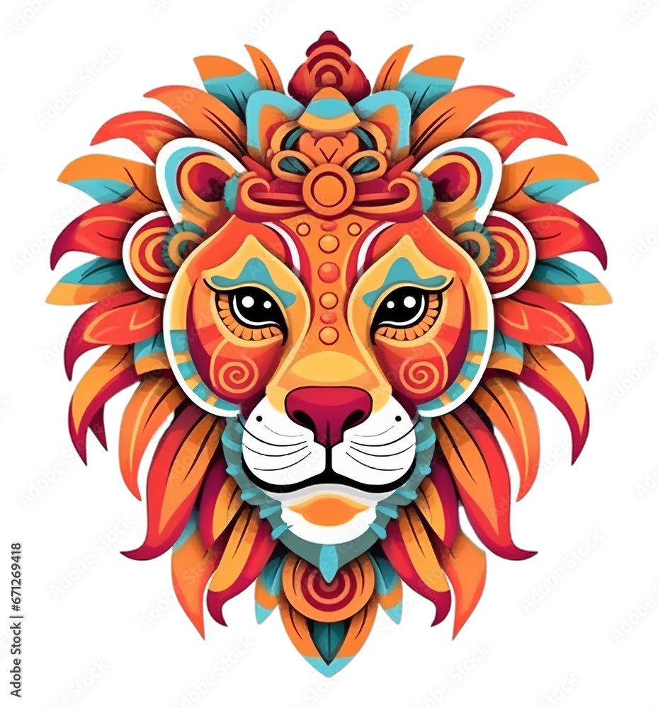 colorful lion head, carnival artwork illustration design, for print design, t-shirt design, stickers, etc, genertaive ai