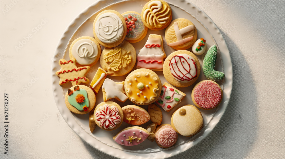 Festive Plate of Freshly Baked Christmas Cookies and Fruit Variations generated by AI Festive Plate of Freshly Baked Christmas Cookies and Fruit Variations generated by AI