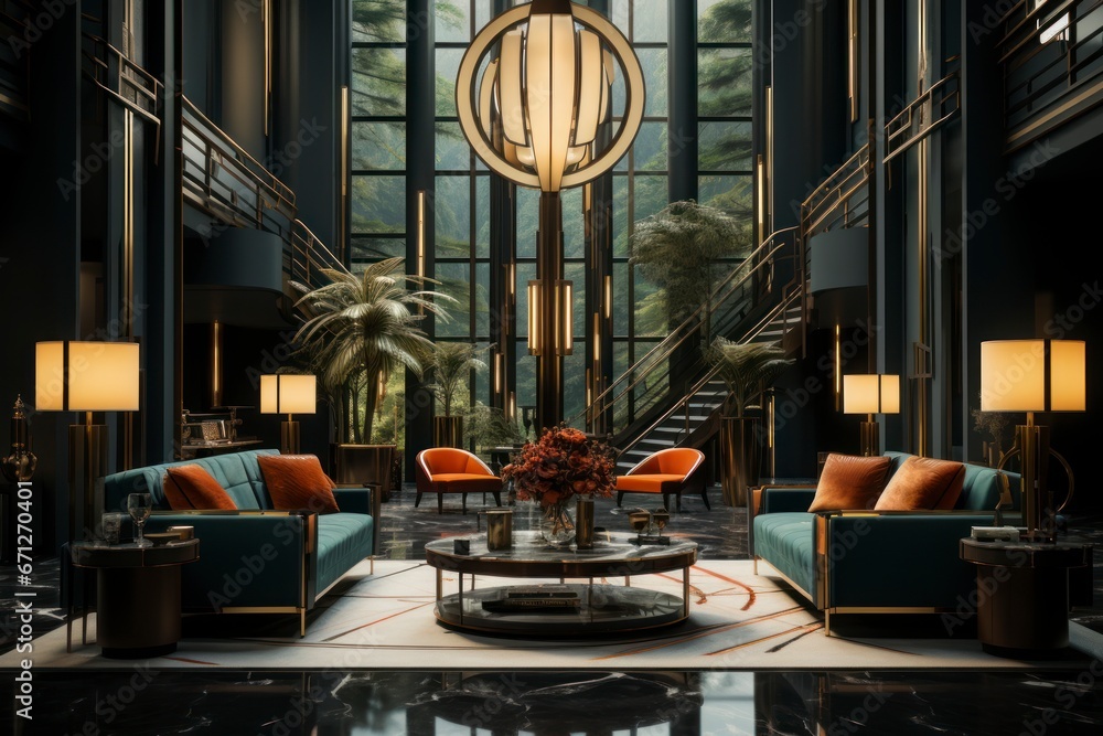Art Deco interior design is a popular design style of the 1920s and ’30s characterized especially by sleek geometric or stylized forms - obrazy, fototapety, plakaty 