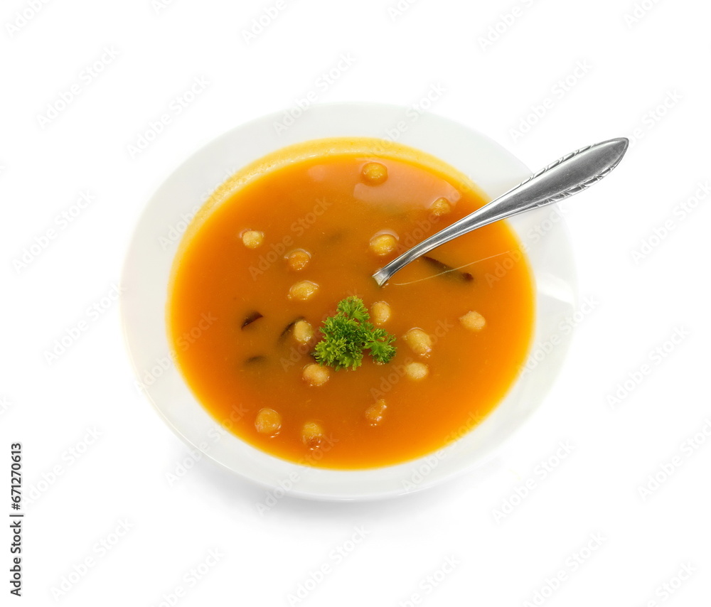 Pumpkin soup isolated on white Pumpkin soup isolated on white