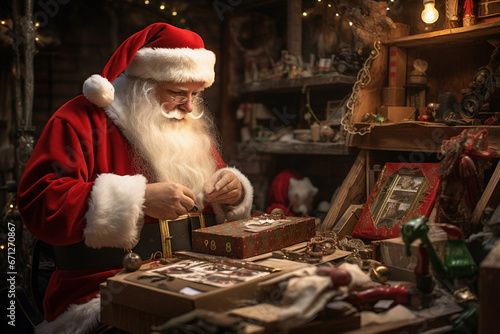 Father Christmas preparing Christmas presents before handing them out on Christmas Eve. © Oriol Roca