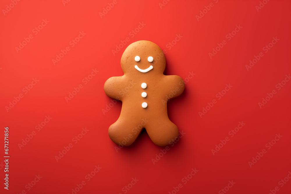 Gingerbread Man on Red Background with Empty Space Gingerbread Man on Red Background with Empty Space