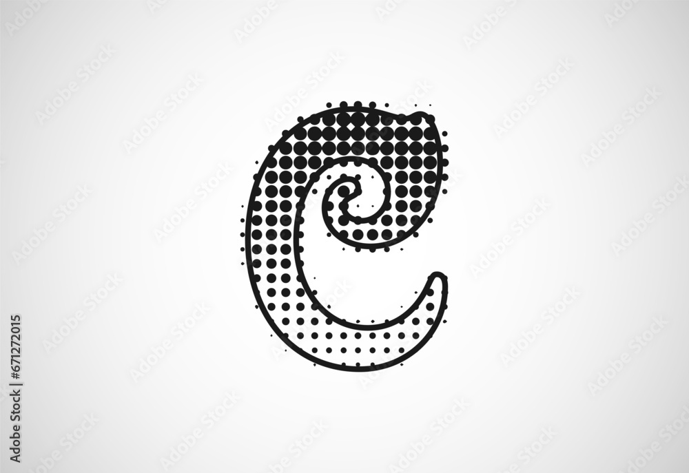 Letter C logo in halftone dots style, Dotted shape logotype vector design. Letter C logo in halftone dots style, Dotted shape logotype vector design.