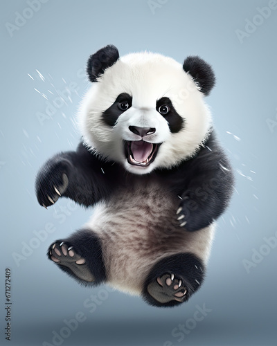 A cute little panda with water splashes