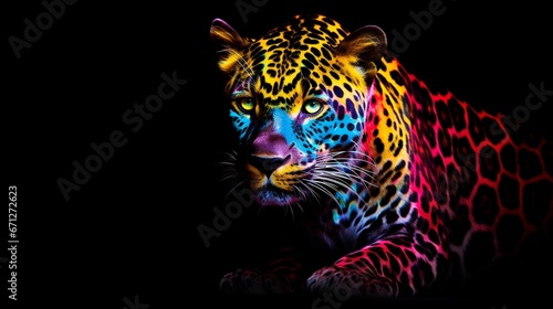 A colorful leopard with a black background and a black background.
