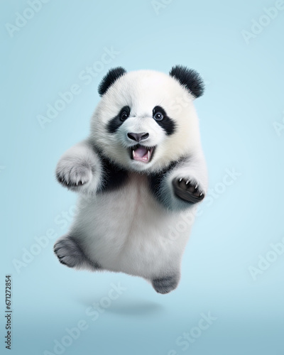 A cute little panda jumping