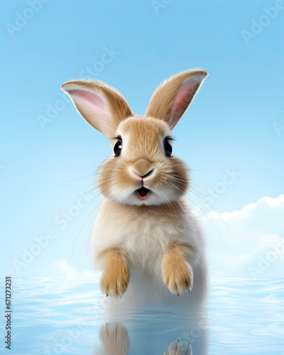 A cute little bunny on clouds © grey