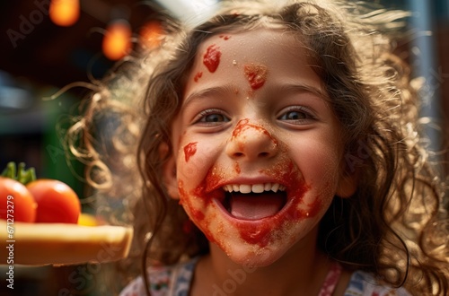 Little girl with ketchup stained face