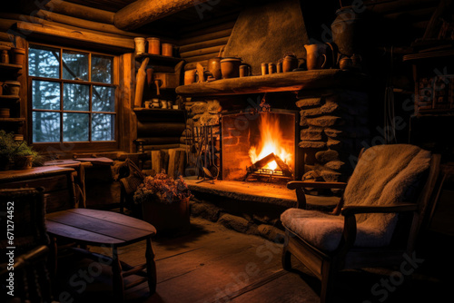 A cozy home ambiance with a roaring fireplace, creating a warm and inviting atmosphere