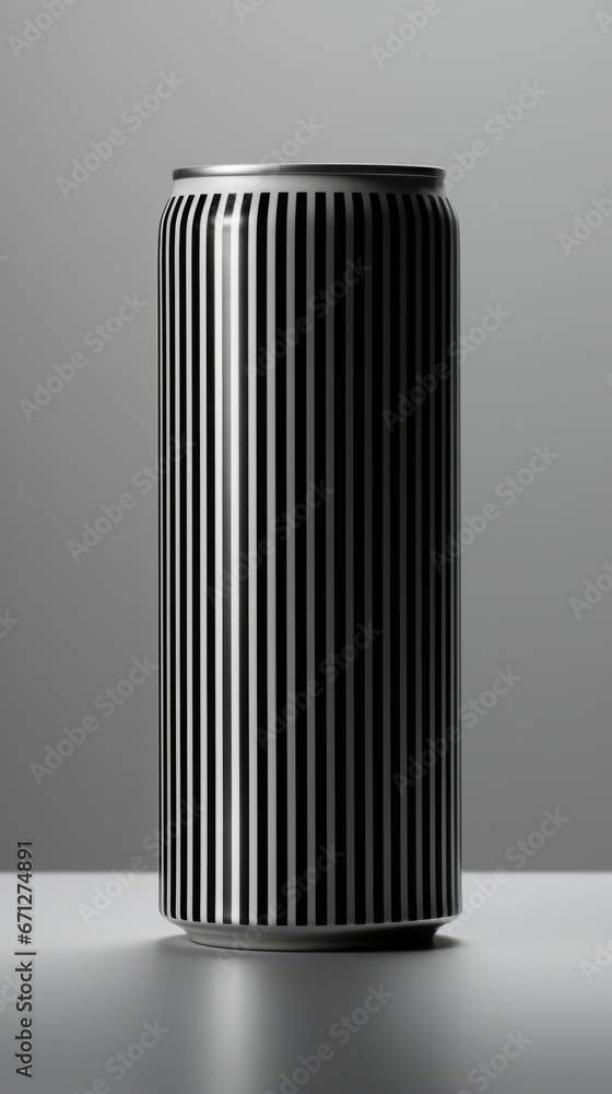A black can of soda on a gray background A black can of soda on a gray background