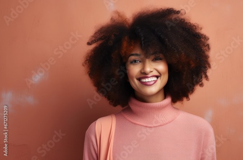 african american happy woman samiling on urban bacground