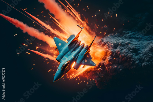 Military aircraft at war. Neural network AI generated art photo