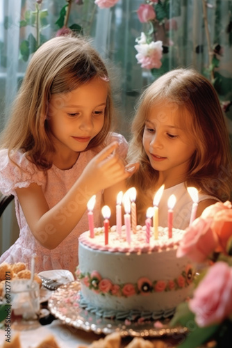 Kids birthday party with cake and candles