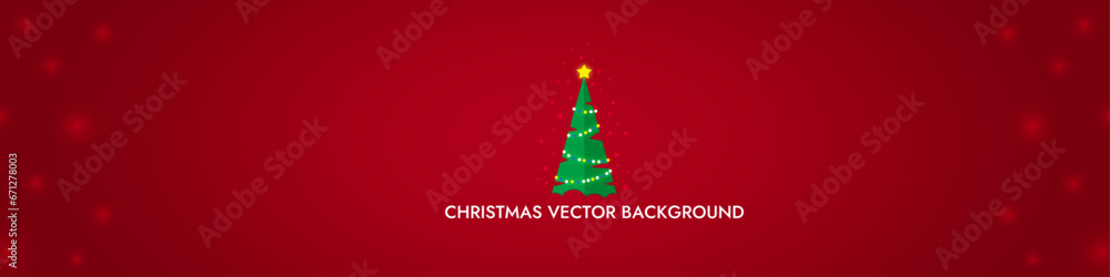 Red Winter Vector Christmas Background with Snowflakes, Branches, and Chrismas Tree. 
