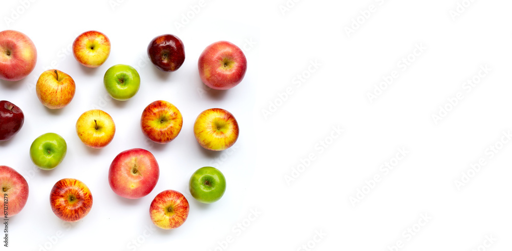 Variety of fresh apples on white background. Variety of fresh apples on white background.