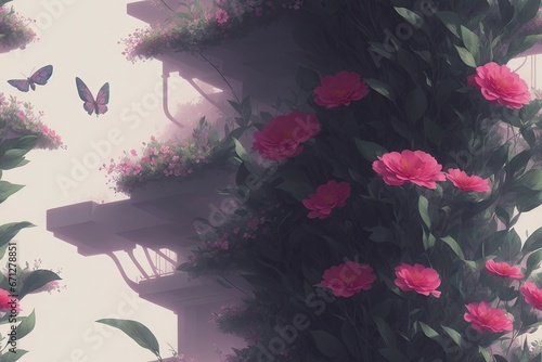 Seamless flowers pattern painting with trendy colors. Print Design, generative ai