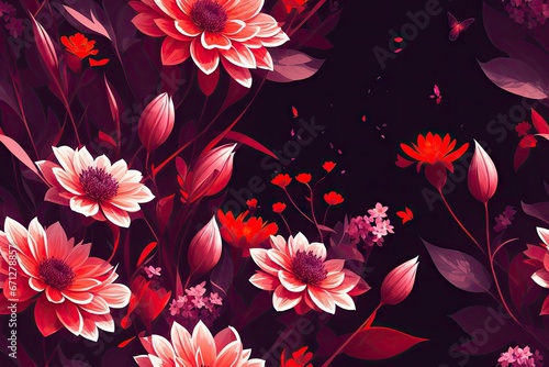 Seamless flowers pattern painting with trendy colors. Print Design, generative ai