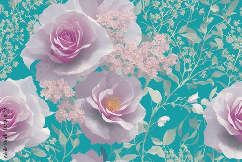 Seamless flowers pattern painting with trendy colors. Print Design, generative ai