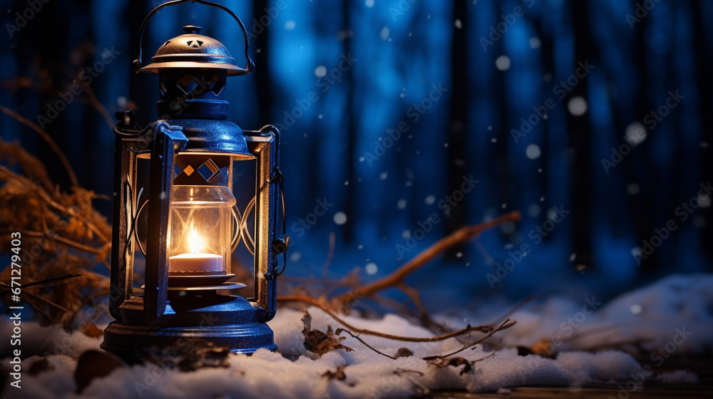 雪の降る景色とランプの背景画像