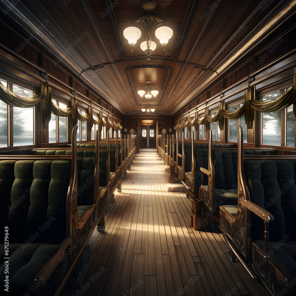 Obraz premium Interior of a stylish old train, no people to be seen