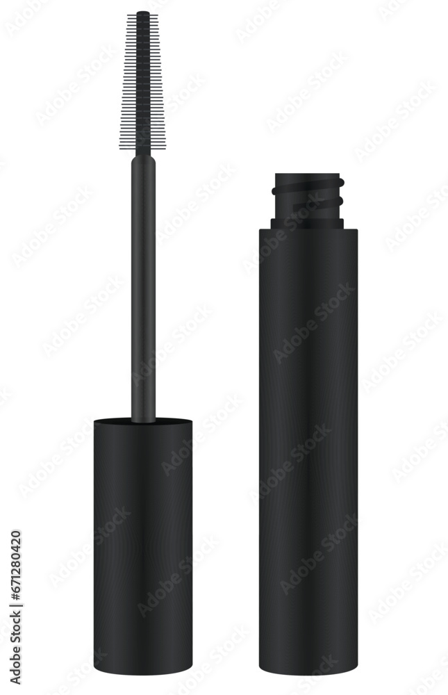 Obraz premium Black mascara, open bottle, vector