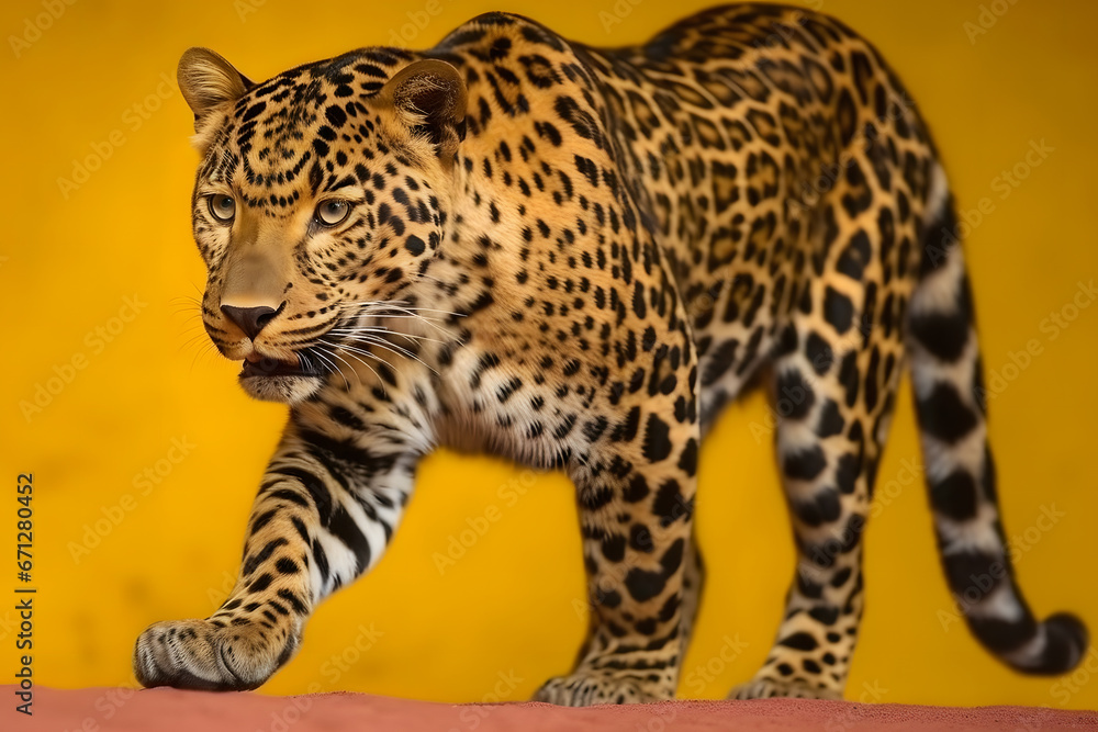 Leopard on a yellow background. Neural network AI generated art Leopard on a yellow background. Neural network AI generated art