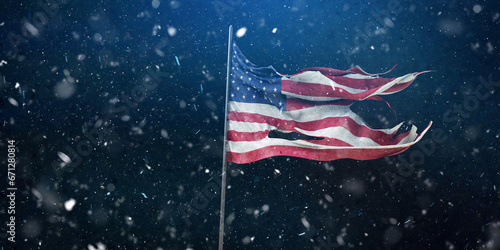 United States Of America Flag, Flag waving on dark background. 3D Design. photo