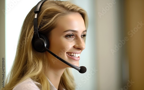 A young woman working in a call center