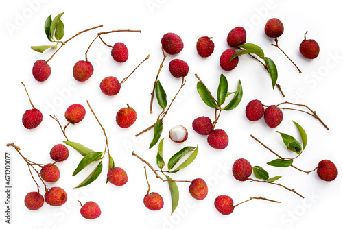 Lychee fruit on white background.