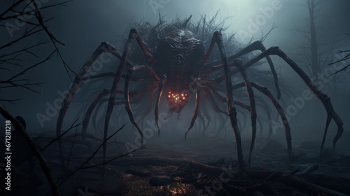 Arachnophobia, creepy, horror, giant spider, dark, volumetric lighting, epic details, hyper detail, 8k