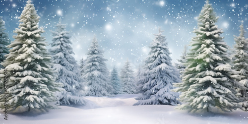 Snowy christmas tree background. Winter forest. © britaseifert