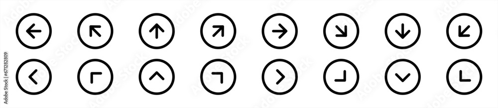 Arrow icon set in line style, Control button, Navigation arrow simple black symbol sign for apps, UI, and website, vector illustration Arrow icon set in line style, Control button, Navigation arrow simple black symbol sign for apps, UI, and website, vector illustration