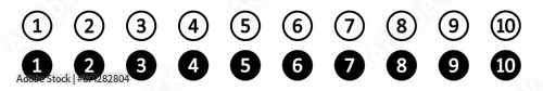 Bullet Points icon set in line style, Simple round numbers in flat style, Set of 1-15 numbers simple black symbol sign for apps, UI, and website, vector illustration