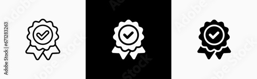 Badge with ribbons icon set in line style, Winning award in flat style, prize, medal or badge simple black symbol sign for apps, UI, and website, vector illustration