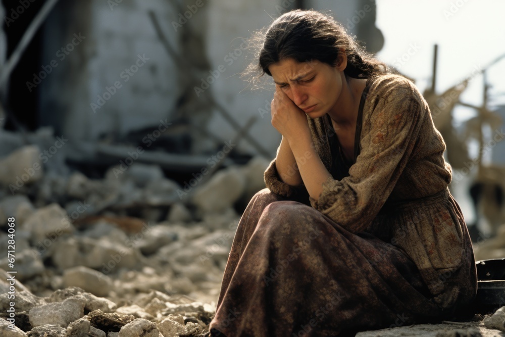 The person, downcast from the war, is haggard, his face expresses grief, his clothes are decrepit. Victim of war, genocide, war crisis conflict. The person, downcast from the war, is haggard, his face expresses grief, his clothes are decrepit. Victim of war, genocide, war crisis conflict.