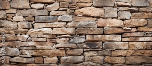 A picture capturing the vertical view of a wall made of textured stones